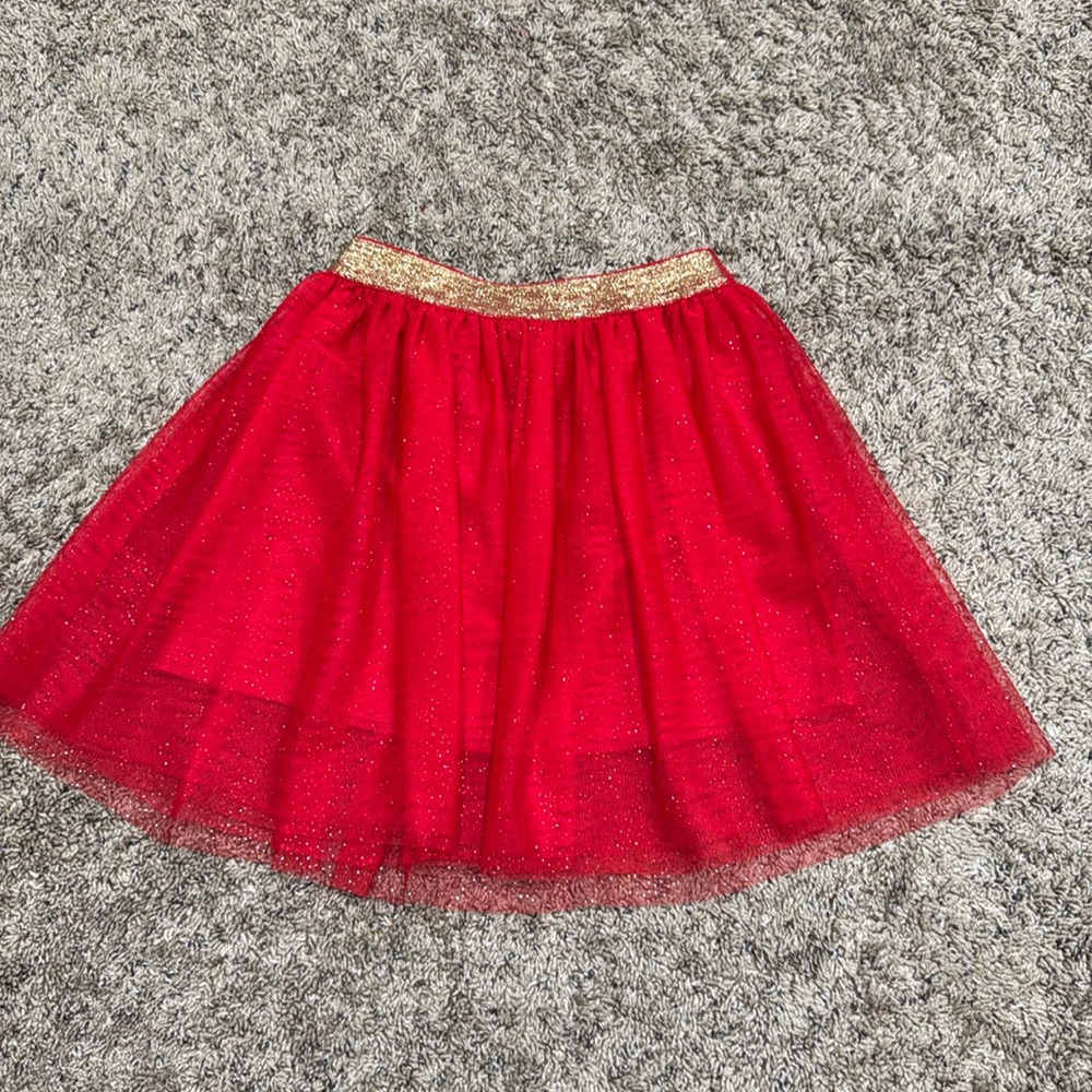 Holiday TIME Girl Sparkling Red with Gold Belt Skirt Size M (7/8)